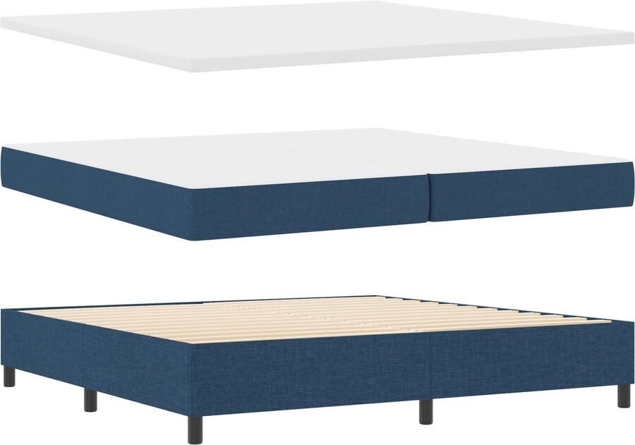 VidaXL Boxspring bed met matras met hoofdeinde Blauw 200 x 200 cm Stof - Foto 3