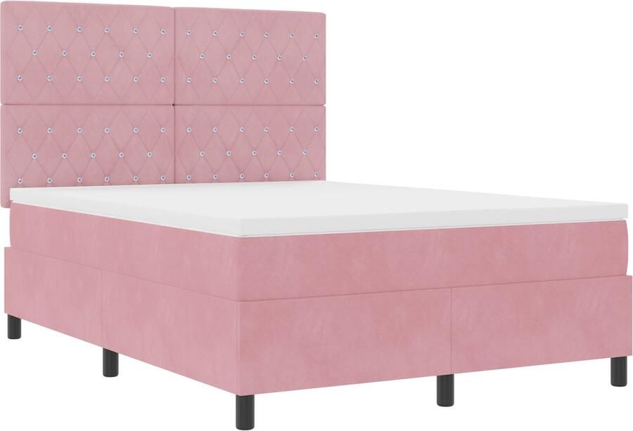 VidaXL LED Box Spring Bed met matras Roze 140 x 200 cm Fluweel - Foto 2