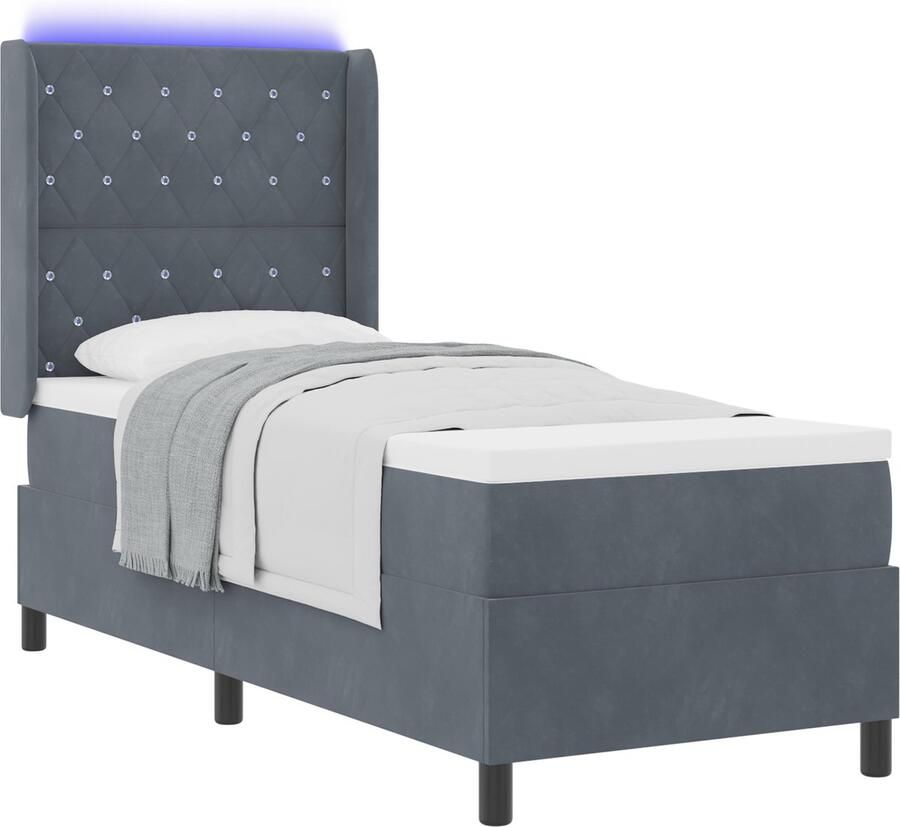 VidaXL LED boxspring bed met matras Donkergrijs 80 x 200 cm Fluweel - Foto 2