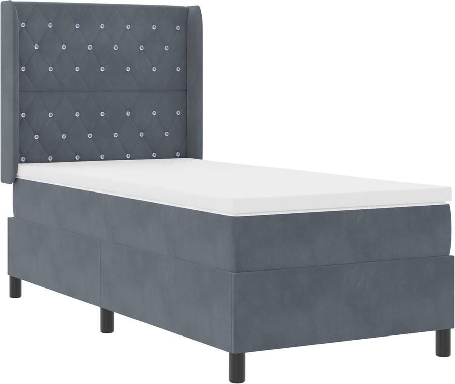 VidaXL Boxspring Bed met Matras & LED Donkergrijs 90x190 cm Fluweel