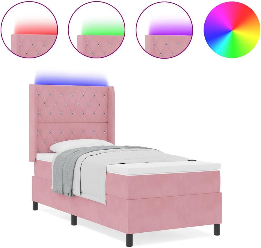 VidaXL LED boxspring bed met matras Argyle Roze 100 x 200 cm Fluweel