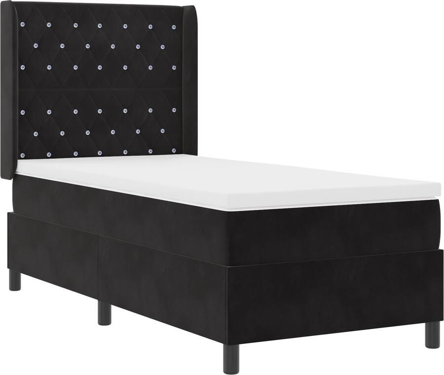VidaXL LED boxspring bed met matras Geruit Zwart 90 x 190 cm Fluweel