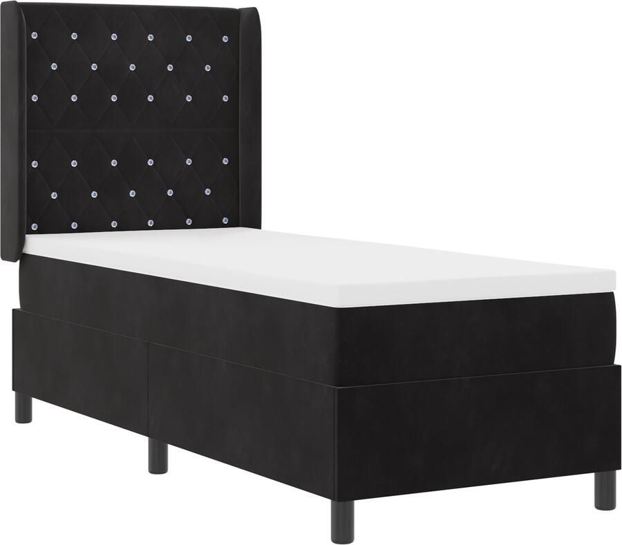 VidaXL LED boxspring bed met matras Geruit Zwart 80 x 200 cm Fluweel