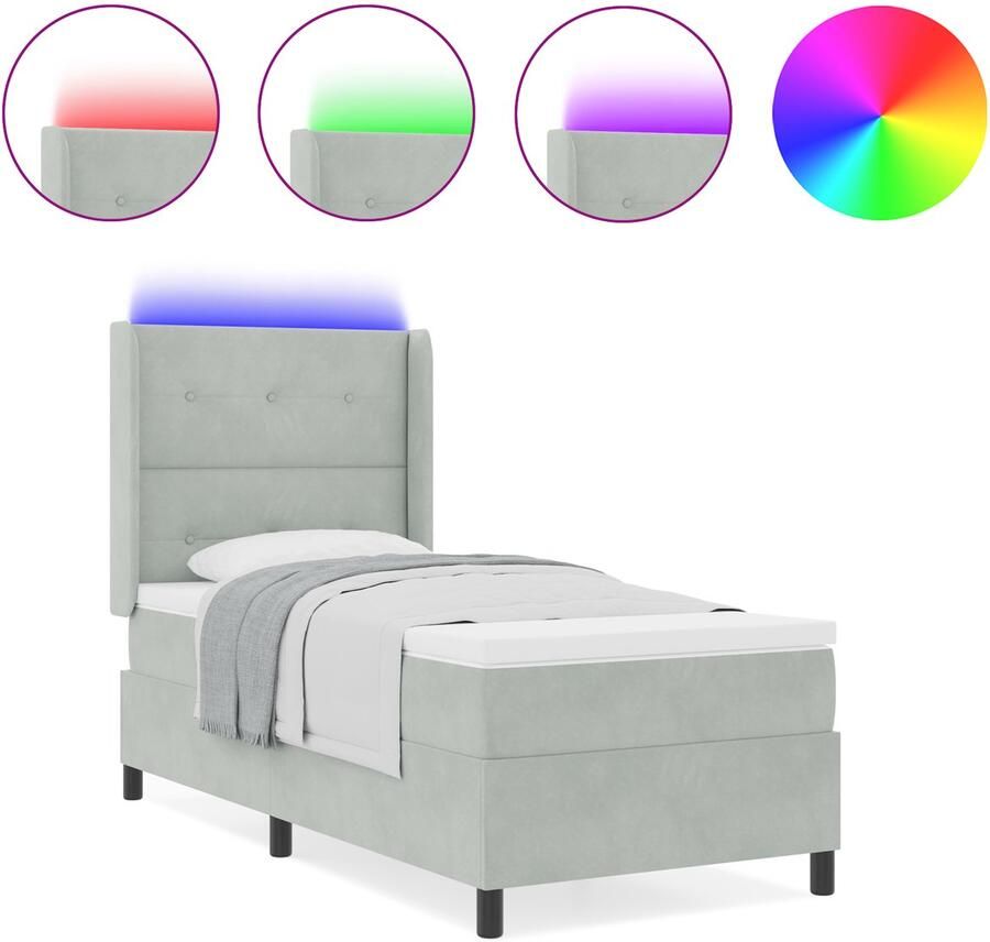 VidaXL LED boxspring bed met matras Lichtgrijs 100 x 200 cm Fluweel