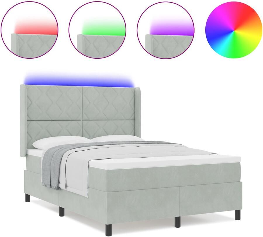VidaXL LED boxspring bed met matras Lichtgrijs 140 x 200 cm Fluweel