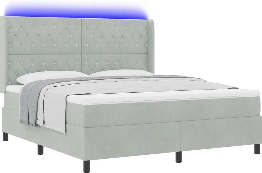 VidaXL Boxspring Bed met Matras & LED Licht Grijs 180x200 cm Fluweel