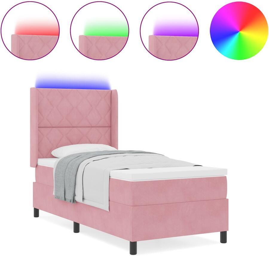 VidaXL LED boxspring bed met matras Roze 90 x 200 cm Fluweel