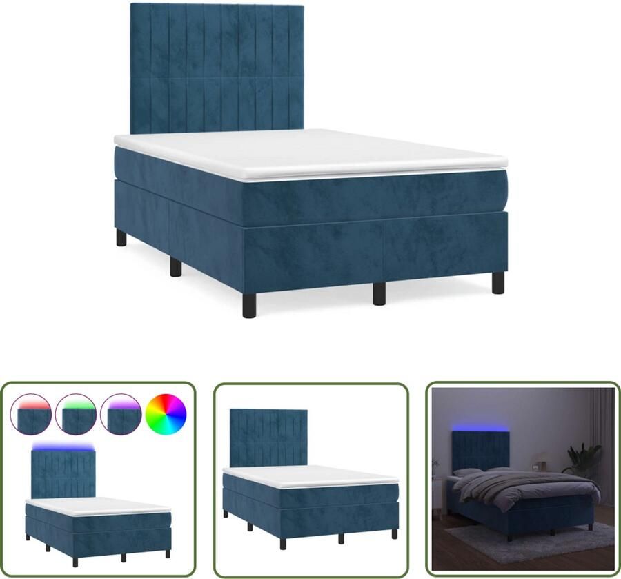 VidaXL Led Boxspring met matras en LED fluweel donkerblauw 120x190 cm Fluweel Bed Donkere Boxspring Tweepersoons Bed