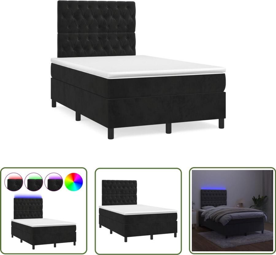 VidaXL Led Boxspring met matras en LED fluweel zwart 120x190 cm Fluweel Bed Zwart Bed Tweepersoons Bed