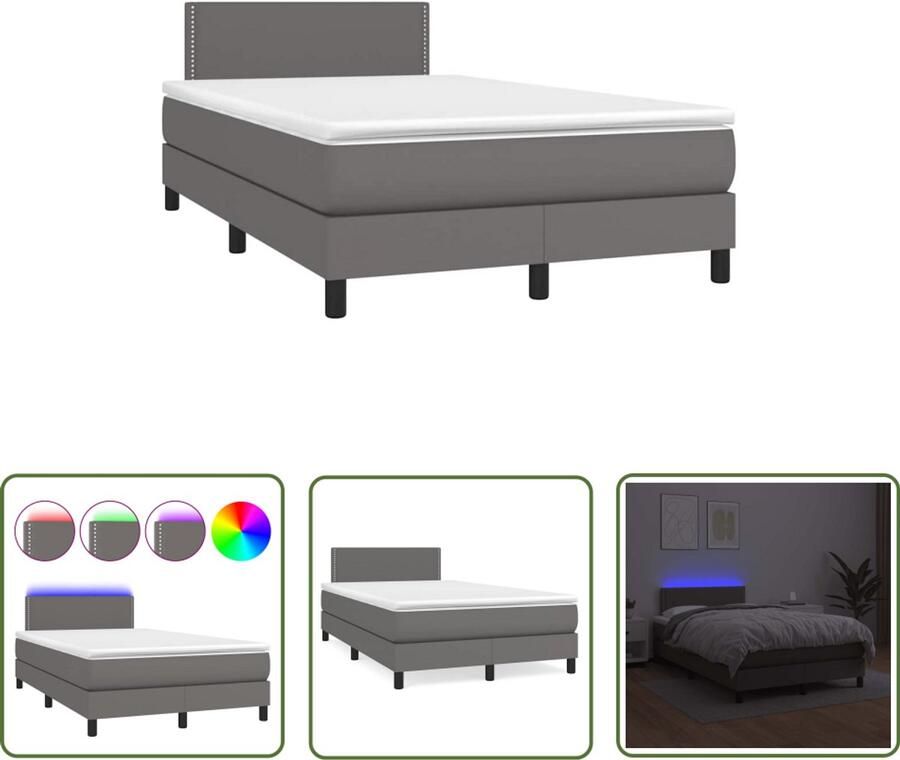 VidaXL Boxspring met matras en LED kunstleer grijs 120x190 cm Boxspring Led Boxspring Kunstleder Bed Slaapcomfort Tweepersoonsbed