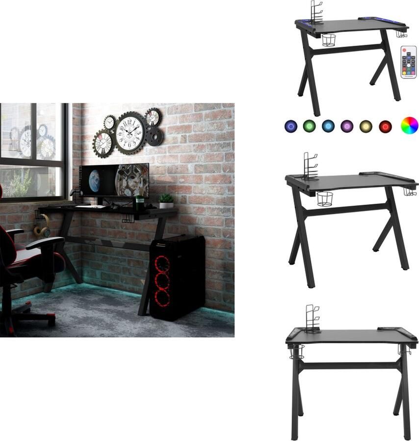 VidaXL Led-gamingbureau Led-gamingbureaus Gamingbureau Gamingbureaus Gamingbureau met Y-vormige poten LED 110x60x75 cm zwart