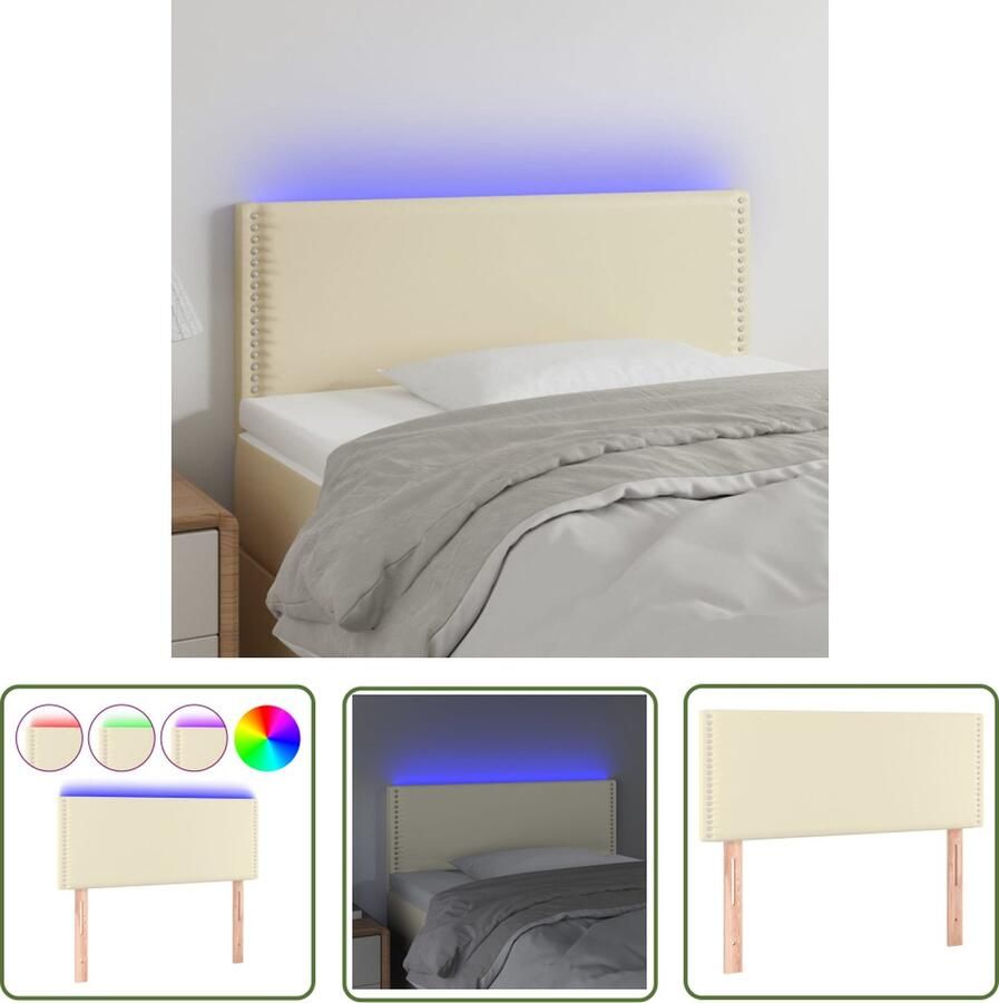 The Living Store vidaXL Led Headboard Hoofd Bord Hoofdbord LED 100x5x78 88 cm kunstleer crèmekleurig Crème Hoofdboard Kunstleder Hoofdbord Adjustable Headboard