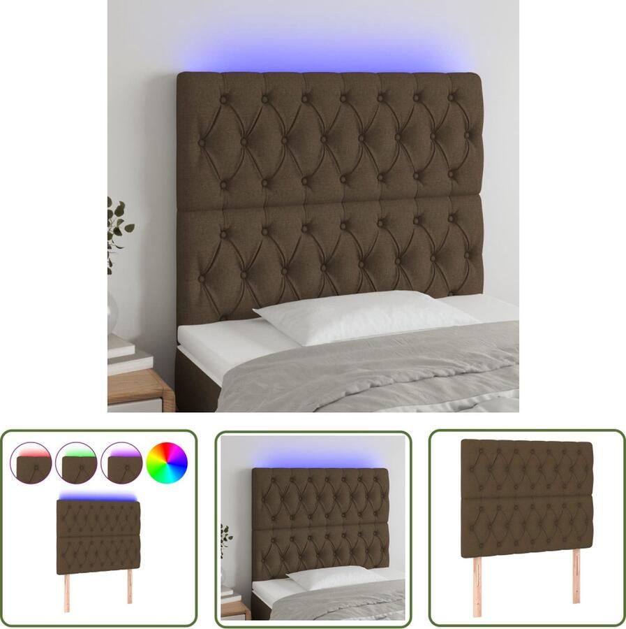The Living Store Hoofdeind LED donkerbruin 100 x 7 x 118 128 cm verstelbaar duurzaam stofmateriaal Hoofd Bord Led Headboard Bed Frame Decoratie Slaap Kamer Meubilair Bruine Hoofdboard