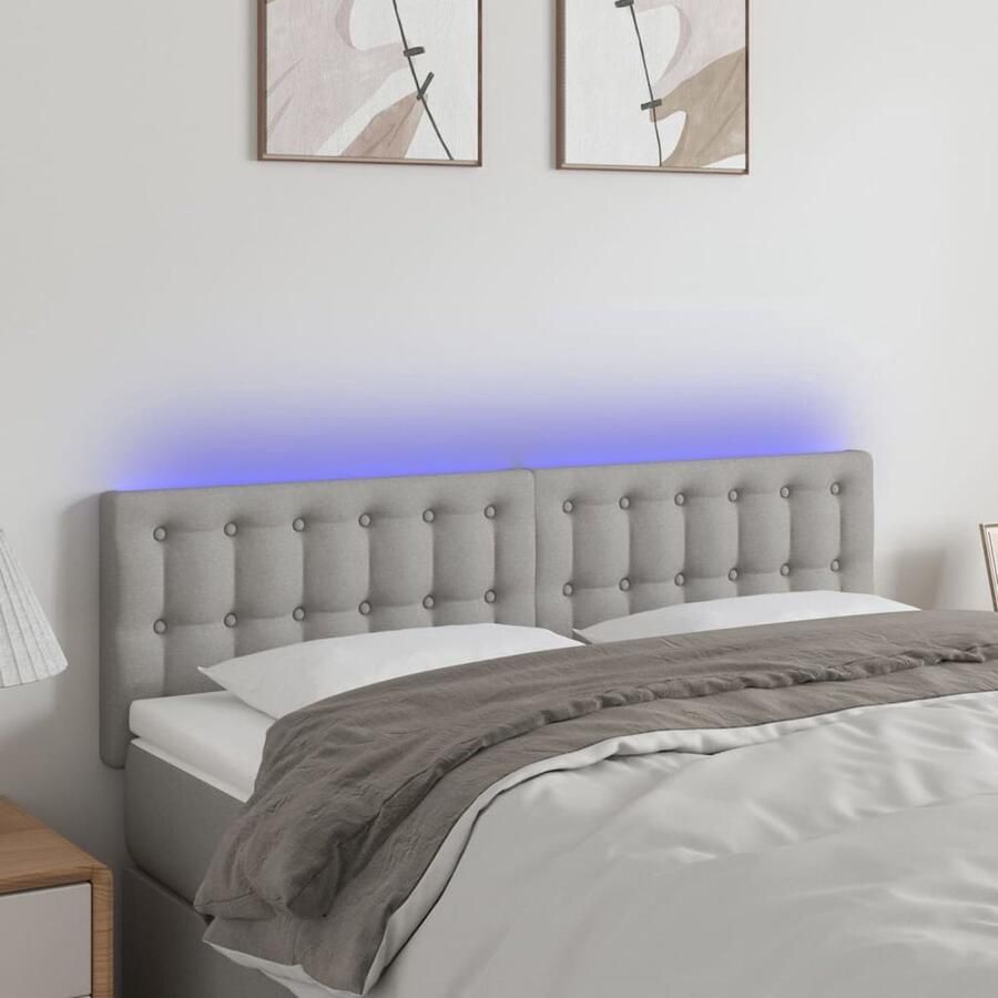 The Living Store Hoofdeind LED-strips Lichtgrijs Stof 144 x 5 x 78 88 cm Verstelbaar Hoofd Bord Led Headboard Hoofdbord Grijs Hoofdbord Stoffen Beddecoratie