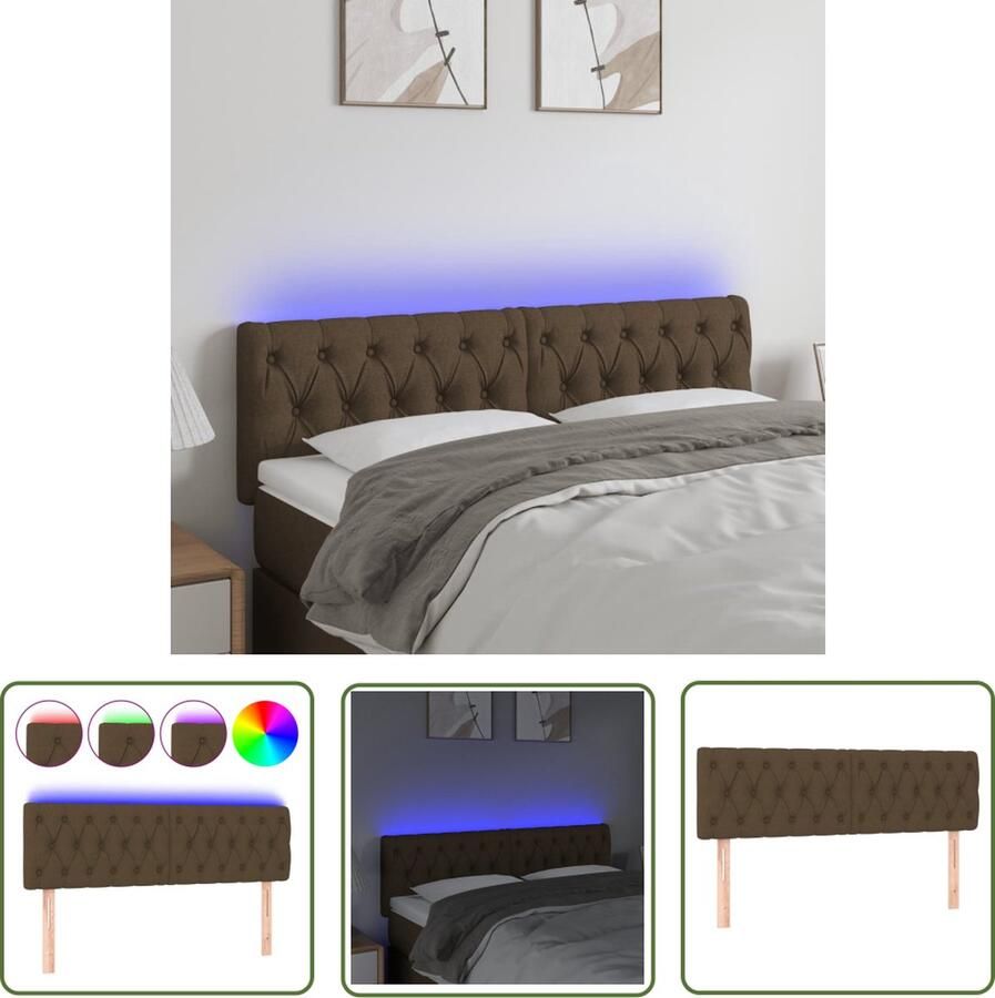 The Living Store Hoofdeind LED-strips Donkerbruin 144 x 7 x 78 88 cm Verstelbaar Hoofd Bord Led Headboard Hoofdbord Met Verlichting Slaapkamersdecoratie Bedroom Decor