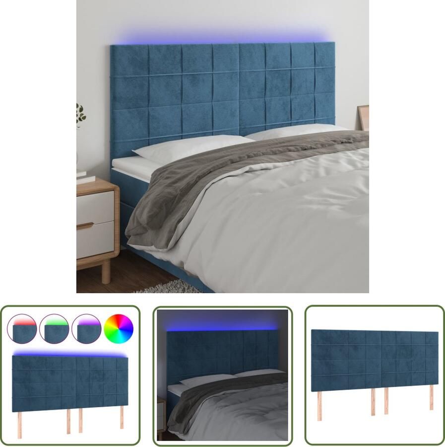 The Living Store Hoofdeind LED-Strip Donkerblauw 160x5x118 128 cm Verstelbaar Hoofd Bord Led Headboard Velvet Headboard Blauw Hoofdbord Slaapkamers Decoratie