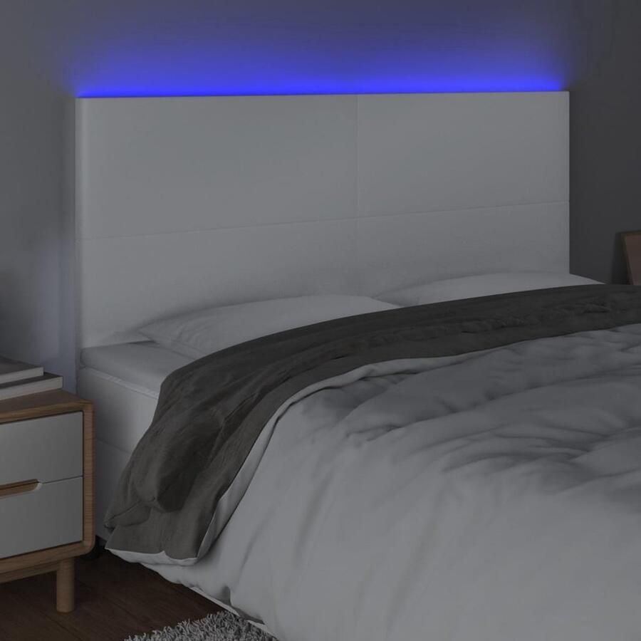 The Living Store Hoofdbord LED 160x5x118 128 cm kunstleer wit Hoofd Bord Led Headboard Hoofdborden Beddecoratie Bedroom Decor