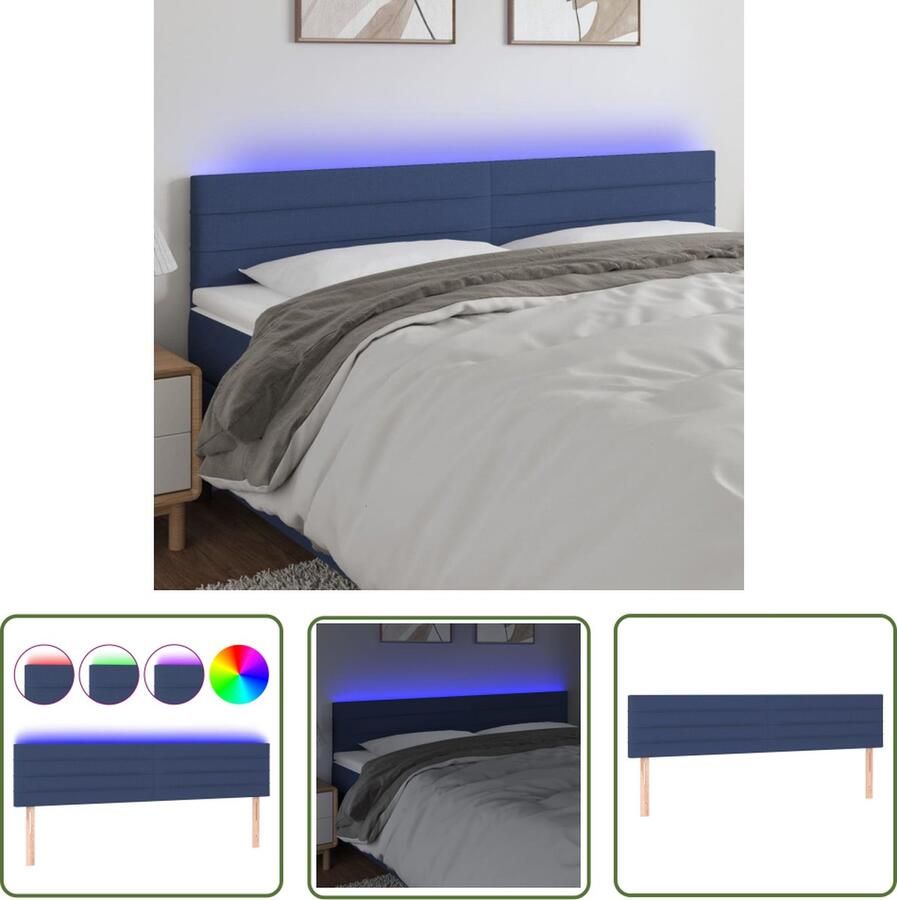 The Living Store Hoofdeind LED 160x5x78 88 cm Blauw Stof Schuim USB IP65 Hoofd Bord Led Headboard Bed Frame Slaap Kamer Decoratie Hoofd Kussen