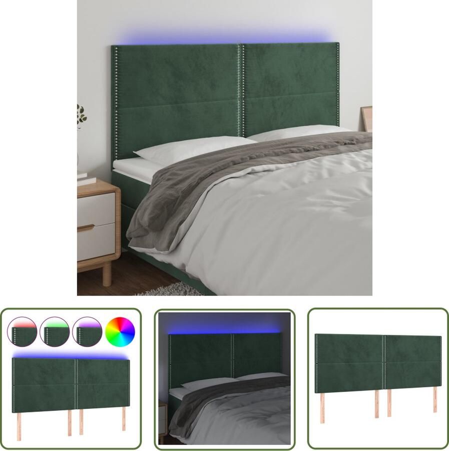 The Living Store Hoofdbord LED 180x5x118 128 cm fluweel donkergroen Hoofd Bord Led Headboard Velvet Headboard Beddecoratie Slaapkamers