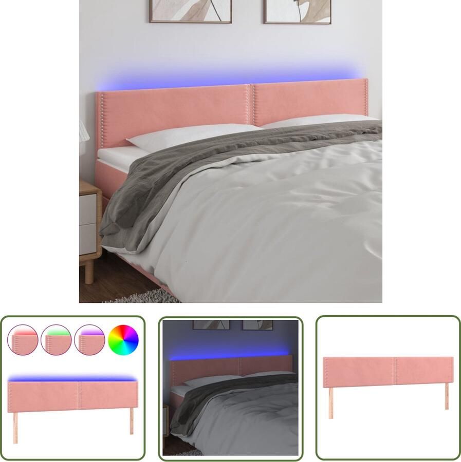 The Living Store Hoofdeinde LED-verlichting Roze 180 x 5 x 78 88 cm Verstelbare hoogte Hoofd Bord Led Headboard Hoofdbord Roze Velvet Headboard Slaap Kamer Decoratie