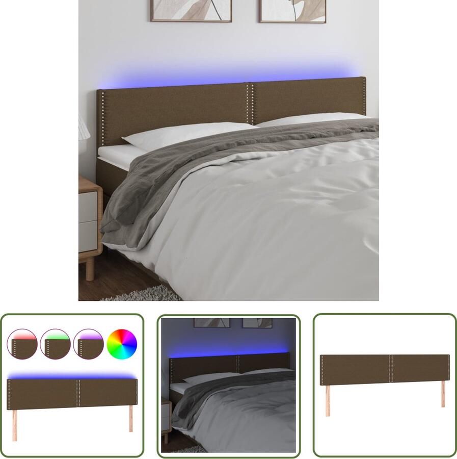 The Living Store Hoofdbord LED 200x5x78 88 cm stof donkerbruin Hoofd Bord Led Headboard Bedhead Slaap Kamer Decoratie Comfortabele Hoofd Steun