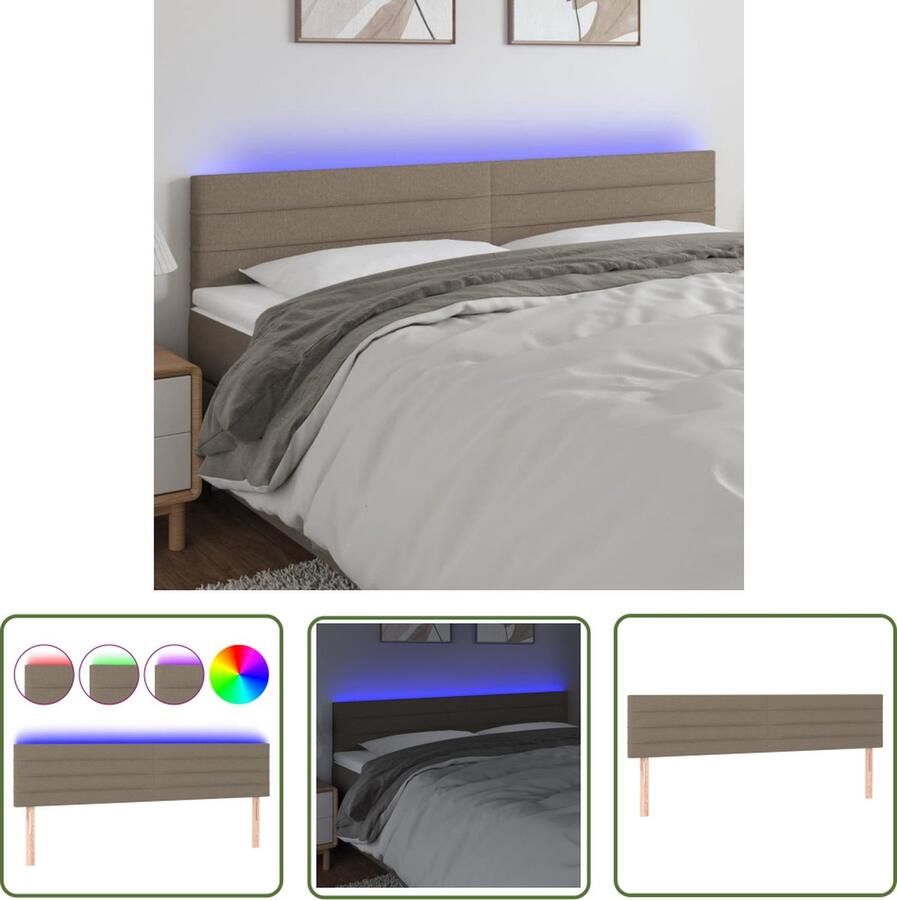 The Living Store Hoofdbord LED 200x5x78 88 cm stof taupe Hoofd Bord Led Headboard Beddecoratie Slaapkamers Taupecouleur