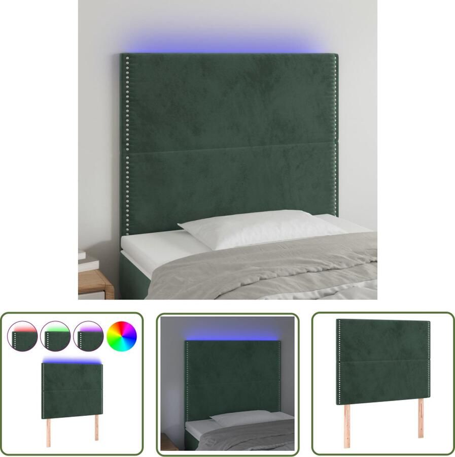 The Living Store Hoofdeinde Donkergroen Stof 80x5x118 128cm Inclusief LED-strip Hoofd Bord Led Headboard Fluweel Hoofdbord Donkere Groene Hoofdbord Met Licht