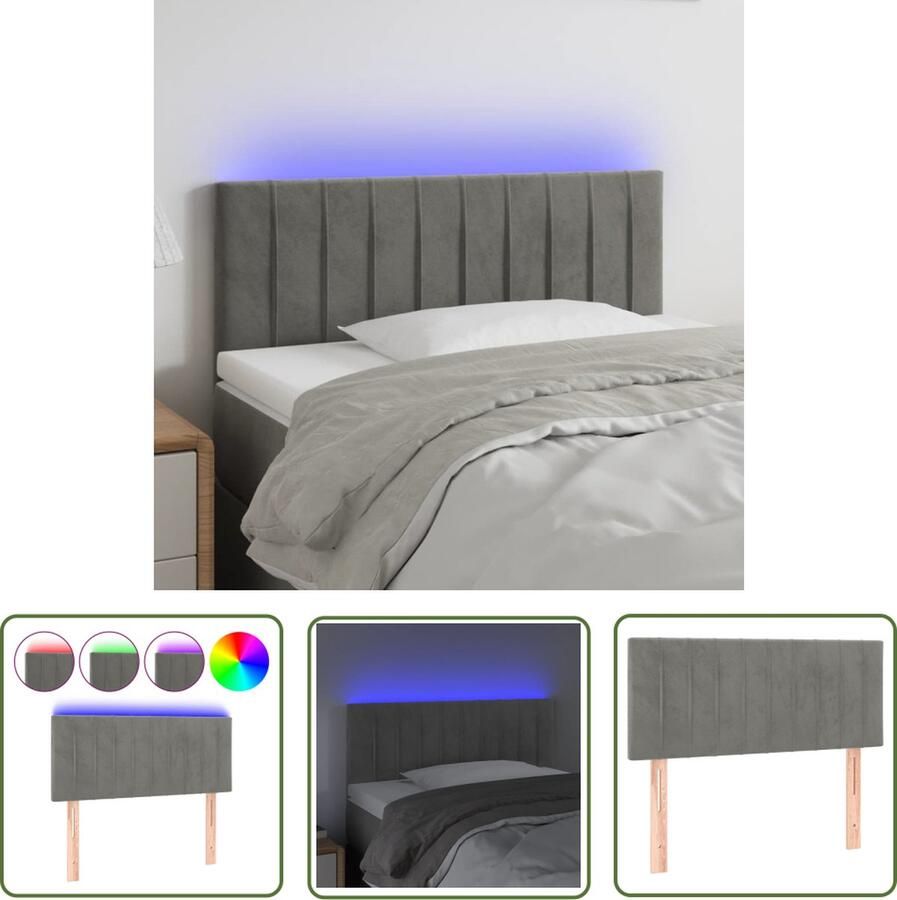 The Living Store Hoofdbord LED 80x5x78 88 cm fluweel lichtgrijs Hoofd Bord Led Headboard Velvet Headboard Grijs Headboard Bedstee