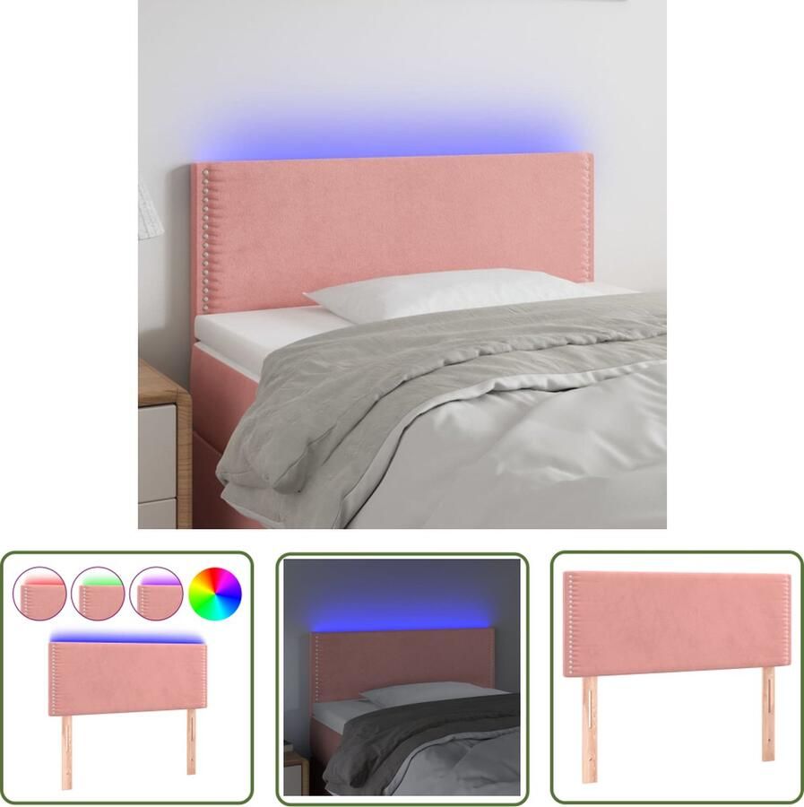 The Living Store Hoofdbord LED 80x5x78 88 cm fluweel roze Hoofd Bord Led Headboard Roze Hoofdbord Velvet Hoofdbord Sierlijke Hoofdbord