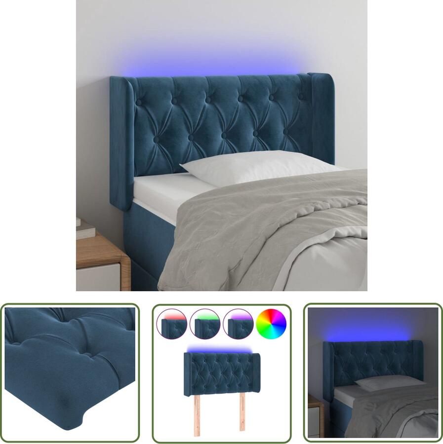 The Living Store Hoofdbord LED Bedaccessoires 83 x 16 x 78 88 cm Donkerblauw Fluweel Hoofd Bord Led Headboard Velvet Headboard Blauw Hoofdboard Slaapkamers Decoratie