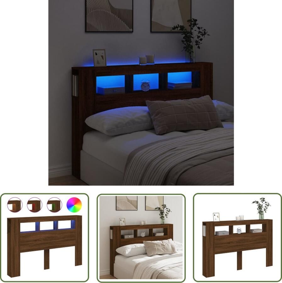 The Living Store Hoofdeinde met LED 160x18 5x103 5 cm bewerkt hout bruineiken Hoofd Bord Led Headboard Bruineiken Houten Hoofdbord Bedroom Furniture