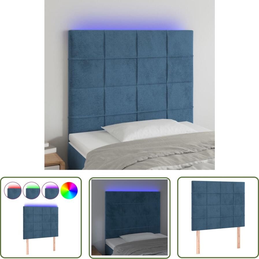 The Living Store Hoofdeind Donkerblauw Stof LED 80x5 Verstelbaar Fluweel Kleurrijke Verlichting Hoofd Bord Led Hoofdbord Velvet Hoofdbord Blauw Hoofdbord Slaapkamersdecoratie