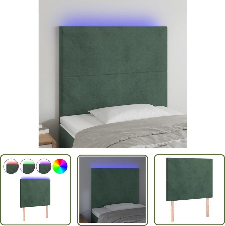 The Living Store Hoofdbord LED 100x5x118 128 cm fluweel donkergroen Hoofdboard Led Headboard Velvet Headboard Donkere Kleuren Slaapkamersdecoratie