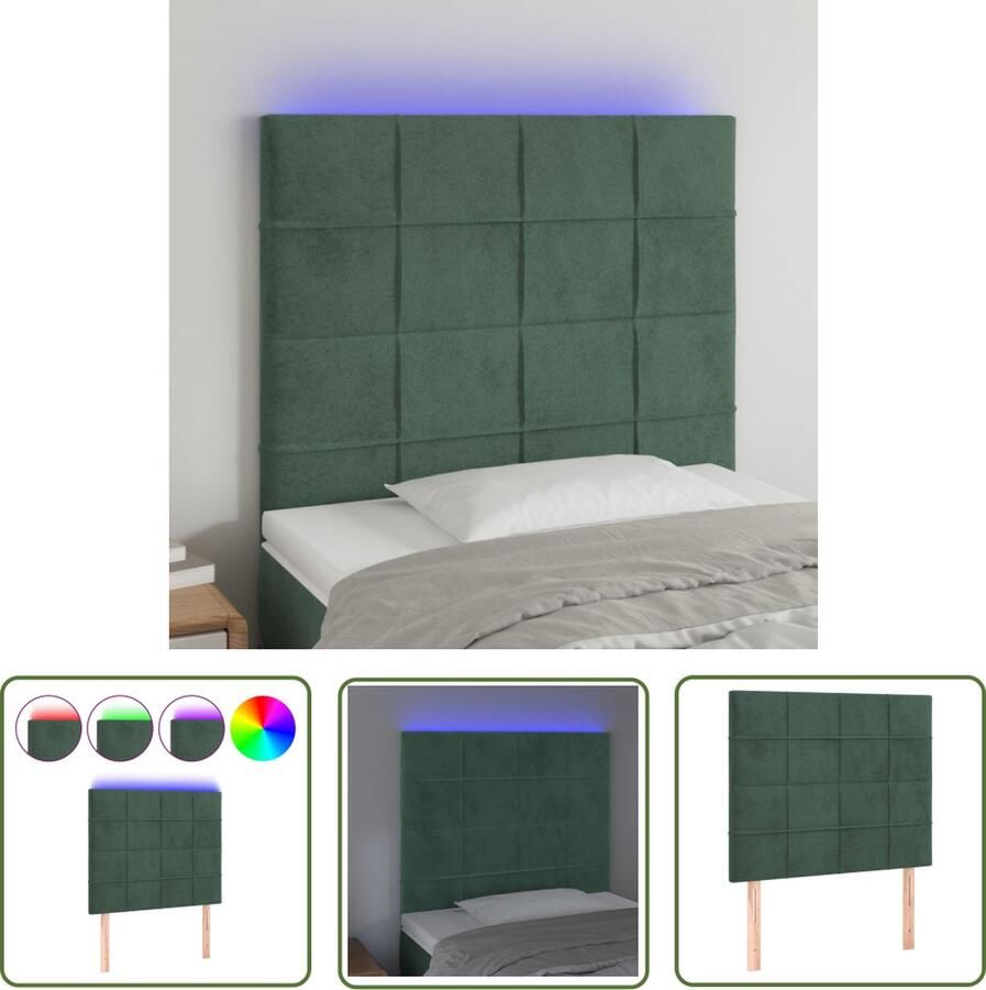 The Living Store Hoofdbord LED 100x5x118 128 cm fluweel donkergroen Hoofdboard Led Headboard Velvet Headboard Groen Hoofdboard Beddecoratie