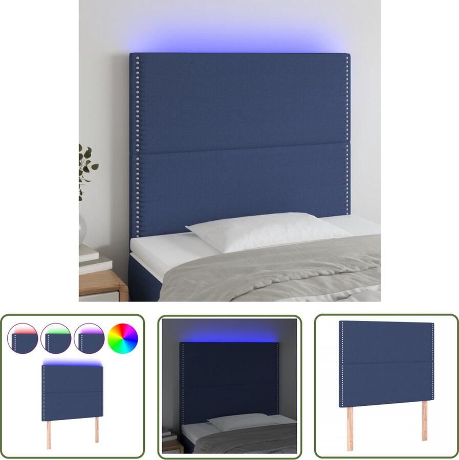 The Living Store Hoofdbord LED 100x5x118 128 cm stof blauw Hoofdboard Led Headboard Blauwe Hoofdstoel Beddecoratie Slaapkamers