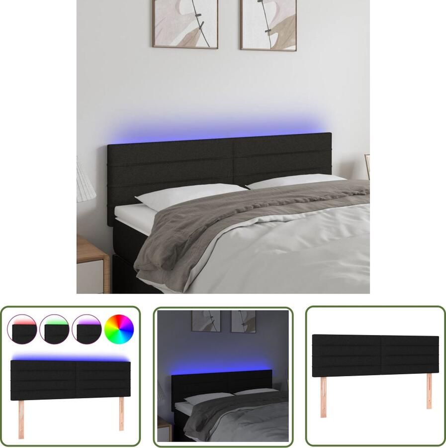 The Living Store hoofdeinde LED-hoofdbord 144 x 5 x 78 88 cm Verstelbaar Zwart Hoofdboard Led Headboard Hoofdbord Zwart Beddecoratie Slaapkamers