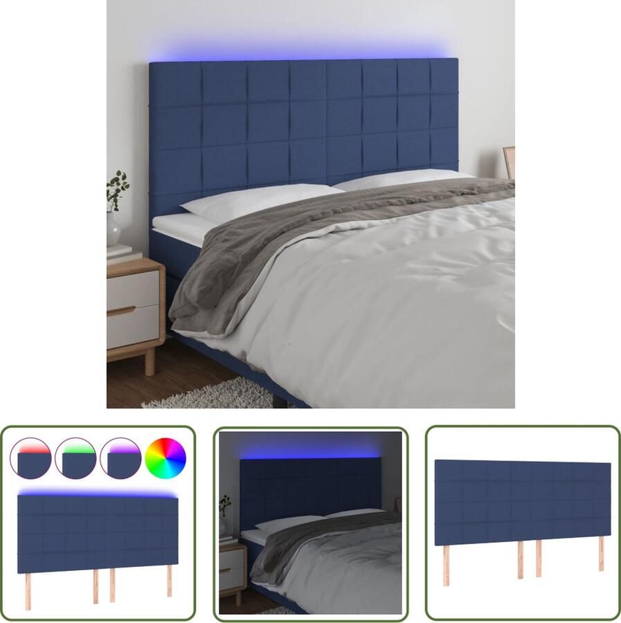 The Living Store Hoofdeinde LED Blauw 200 x 5 x 118 128 cm Verstelbaar Duurzaam materiaal Hoofdboard Led Headboard Hoofdbord Blauw Beddecoratie Bedroom Decor