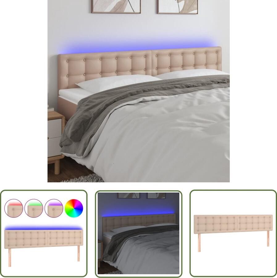 The Living Store Hoofdbord LED 180x5x78 88 cm kunstleer cappuccinokleurig Hoofdboard Led Headboard Kapstok Bedroom Decoratie Bed Frame Accessory