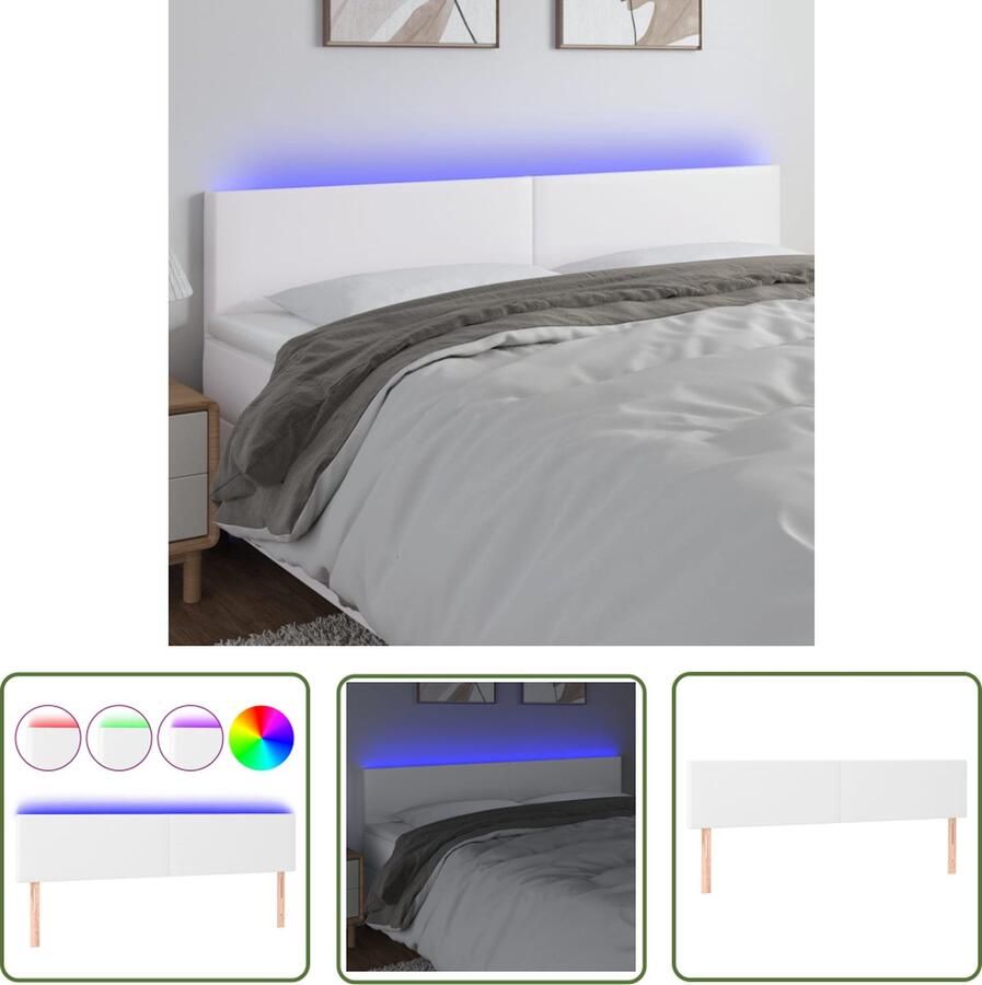 The Living Store Hoofdbord LED 160x5x78 88 cm kunstleer wit Hoofd Bord Led Hoofdbord Led Verlichting Slaap Kamer Decoratie Bed Accessoires