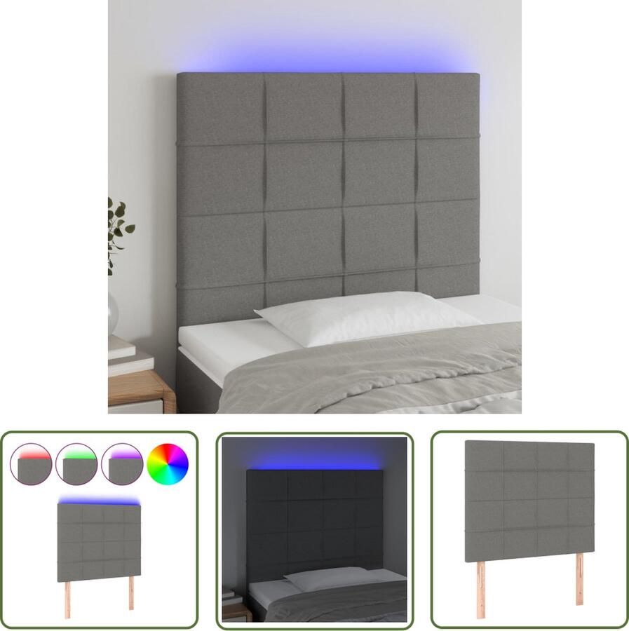 The Living Store Hoofdeind LED-strip donkergrijs 90x5x118 128cm verstelbaar Hoofdboard Led Hoofdbord Grijs Hoofdbord Met Led Slaapkamersdecoratie
