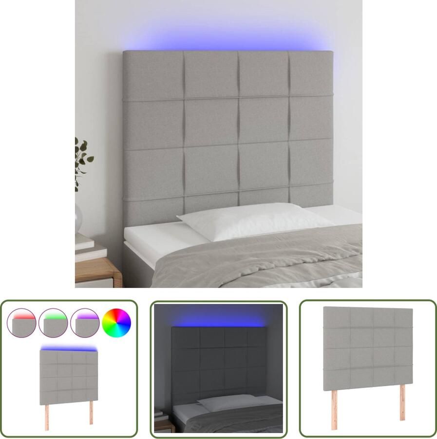 The Living Store Hoofdeind LED-strip Lichtgrijs 100 x 5 x 118 128 cm Verstelbare hoogte Duurzaam materiaal Hoofdboard Led Hoofdbord Met Led Beddengoed Slaapkamersdecoratie