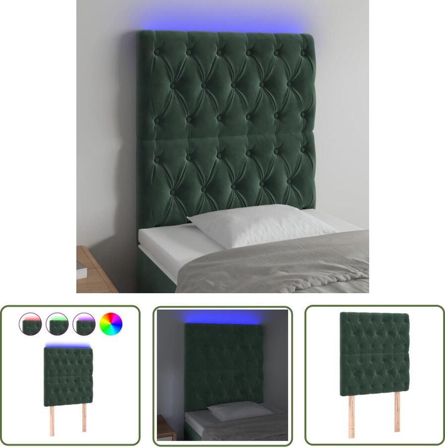 The Living Store Hoofdbord LED 80x7x118 128 cm fluweel donkergroen Hoofdboard Led Headboard Velvet Headboard Groen Hoofdboard Beddecoratie