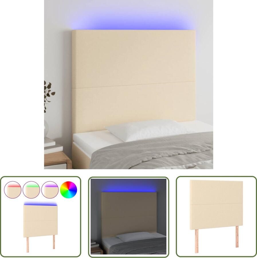 The Living Store Hoofdbord LED 90x5x118 128 cm stof crèmekleurig Hoofdboard Led Headboard Crème Hoofdboard Beddecoratie Slaapkamers
