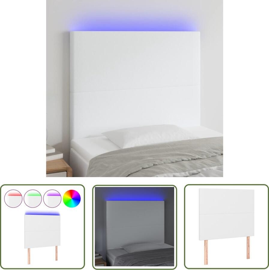 The Living Store LED-Hoofdeind Kunstleer Hoogte Verstelbaar 90x5x118 128cm Kleurrijke LED-Verlichting LED Hoofdbord Led Headboard Hoofdbord Met Verlichting Hoofdbord Kunstleer Wit Hoofdbord