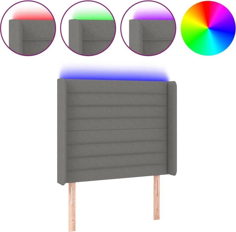VidaXL Hoofdbord LED 103x16x118 128 cm stof donkergrijs - Foto 2