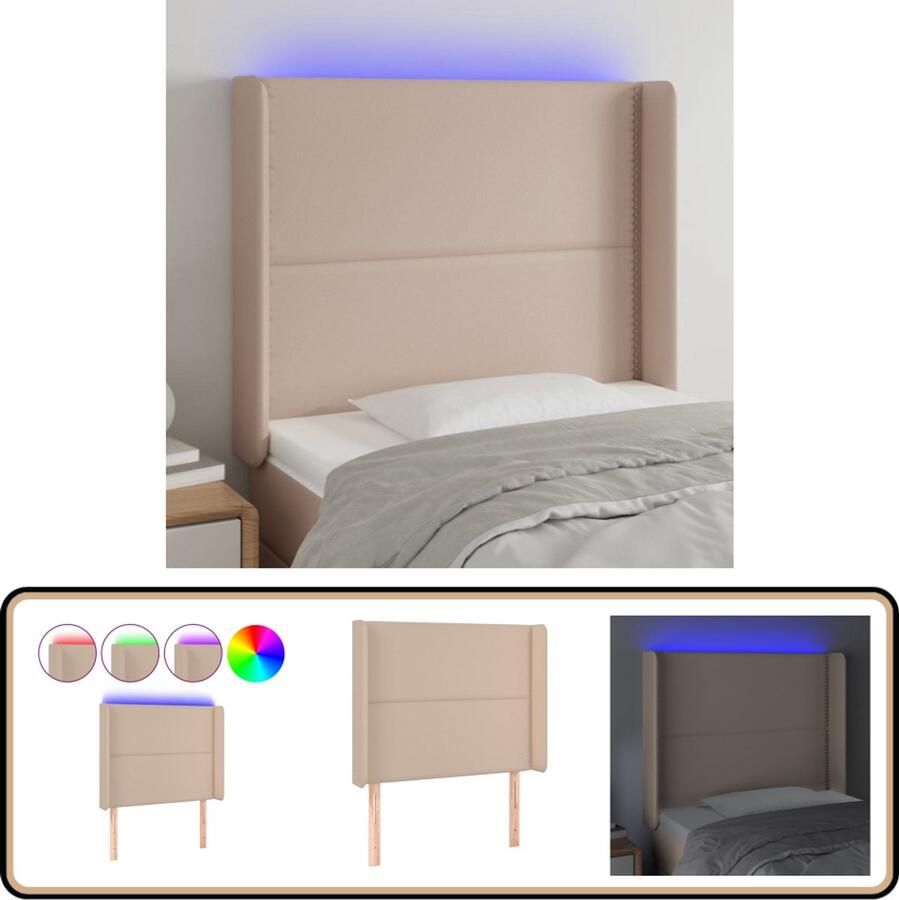 VidaXL LED Hoofdbord 103x16x118 cm Cappuccino Hoofdboard Led Verlichting Kapstok Bedroom Decor Slaapkamersdecoratie Bruine Hoofdboard