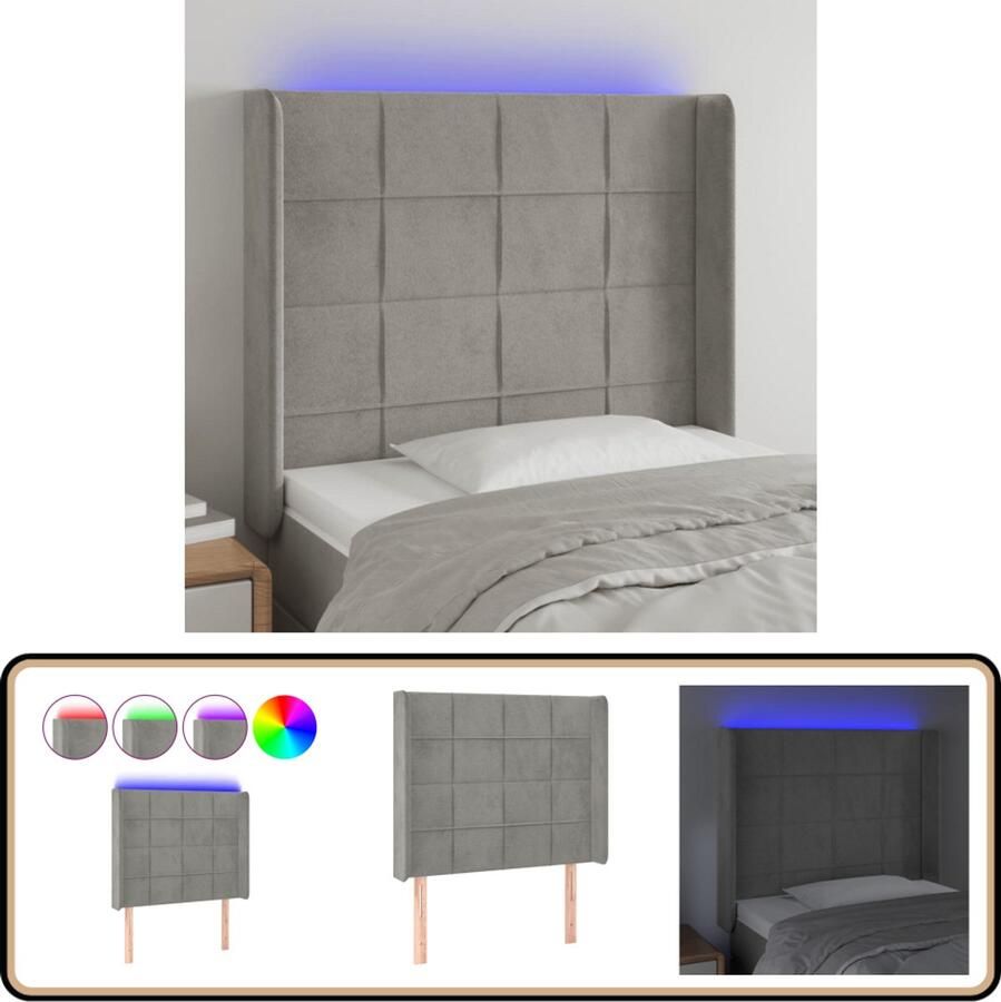VidaXL LED Hoofdbord 103x16x118 128 cm Lichtgrijs Hoofdboard Led Hoofdbord Grijs Velvet Hoofdbord Bedside Lighting Leeslicht Tv Stand