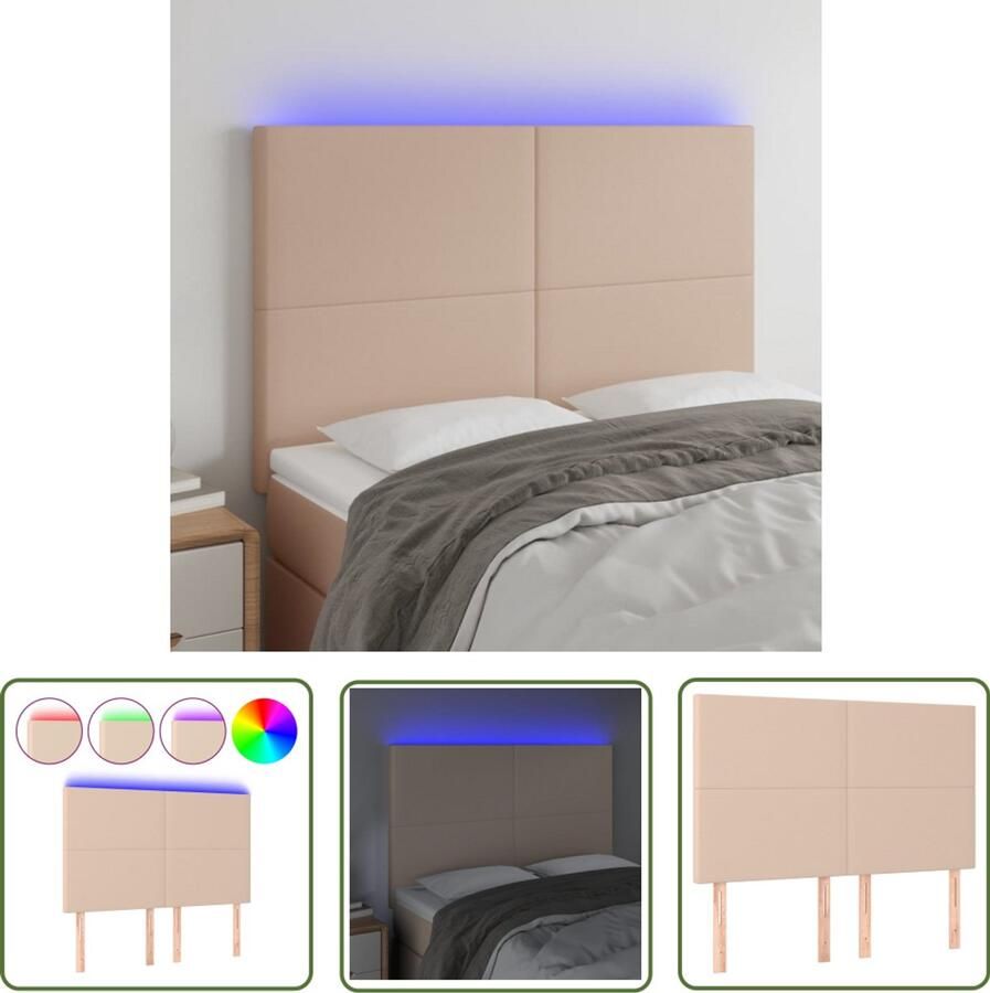 VidaXL Hoofdbord LED 144x5x118 128 cm kunstleer cappuccinokleurig - Foto 3