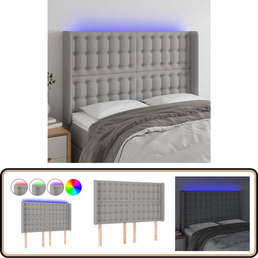 VidaXL LED Hoofdbord 147x16x118 cm Lichtgrijs Hoofdboard Led Hoofdbord Hoofdkussen Slaap Accessoires Bedroom Decor Moderne Slaapkamer
