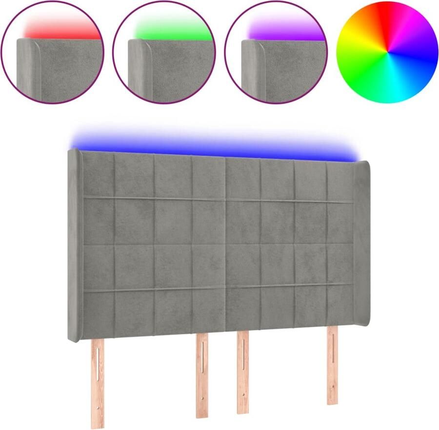 VidaXL LED Hoofdbord 147x16x128 cm Lichtgrijs Hoofd Bord Led Hoofdbord Grijs Fluweel Hoofdbord Adjustable Headboard Leeshoek Tv Hoek - Foto 2